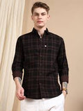 BANGASH PICKS #6778 Brown Cotton Blend Checks Shirt For Men