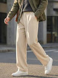 BANGASH PICKS #6749 Men's Cream Loose Baggy Fit Solid Korean Pants Stretchable