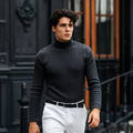 BANGASH PICKS #6432 Melange Dark Grey Turtleneck Rib Knitted Shirt