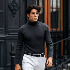 BANGASH PICKS #6432 Melange Dark Grey Turtleneck Rib Knitted Shirt