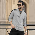 BANGASH PICKS #6737 Men Full Sleeve High Neck Cotton Blend Grey-Black T-Shirt