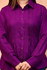 BANGASH PICKS #6758 Ladies Long Sleeve Solid Purple Formal Shirt