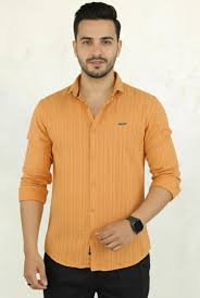 BANGASH PICKS #6766 Turbo Self Stripe Motif Long Sleeve Cotton Casual Shirt
